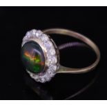 BLACK OPAL AND DIAMOND CLUTER RING