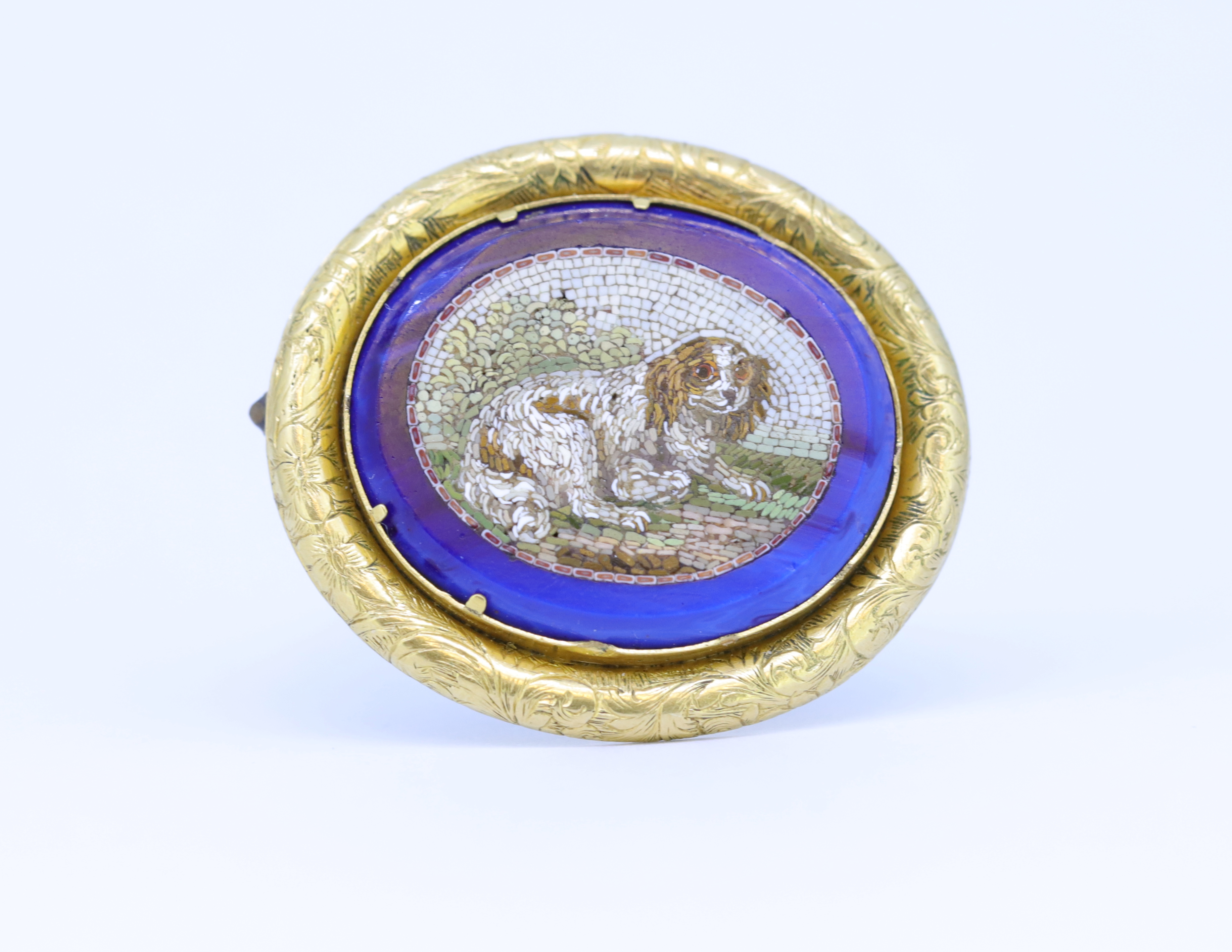 ANTIQUE OVAL MICRO MOSAIC DOG BROOCH - Image 2 of 4