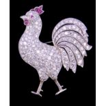 DIAMOND AND RUBY ROOSTER BROOCH