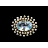 AQUAMARINE AND PEARL SPRAY BROOCH