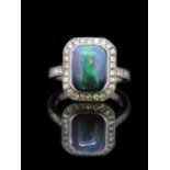 BLACK OPAL AND DIAMOND CLUSTER RING