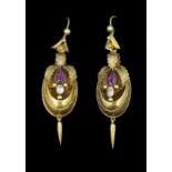PAIR OF ANTIQUE VICTORIAN AMETHYST AND PASTE DROP EARRINGS