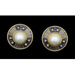 DE VROOMEN, PEARL AND ENAMEL EARRINGS