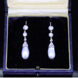 IMPORTANT PAIR OF NATURAL PEARL AND DIAMOND DROP EARRINGS