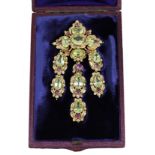 ANTIQUE VICTORIAN CHRYSOBERYL AND RUBY DROP PENDANT