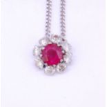RUBY AND DIAMOND CLUSTER PENDANT PECKLACE