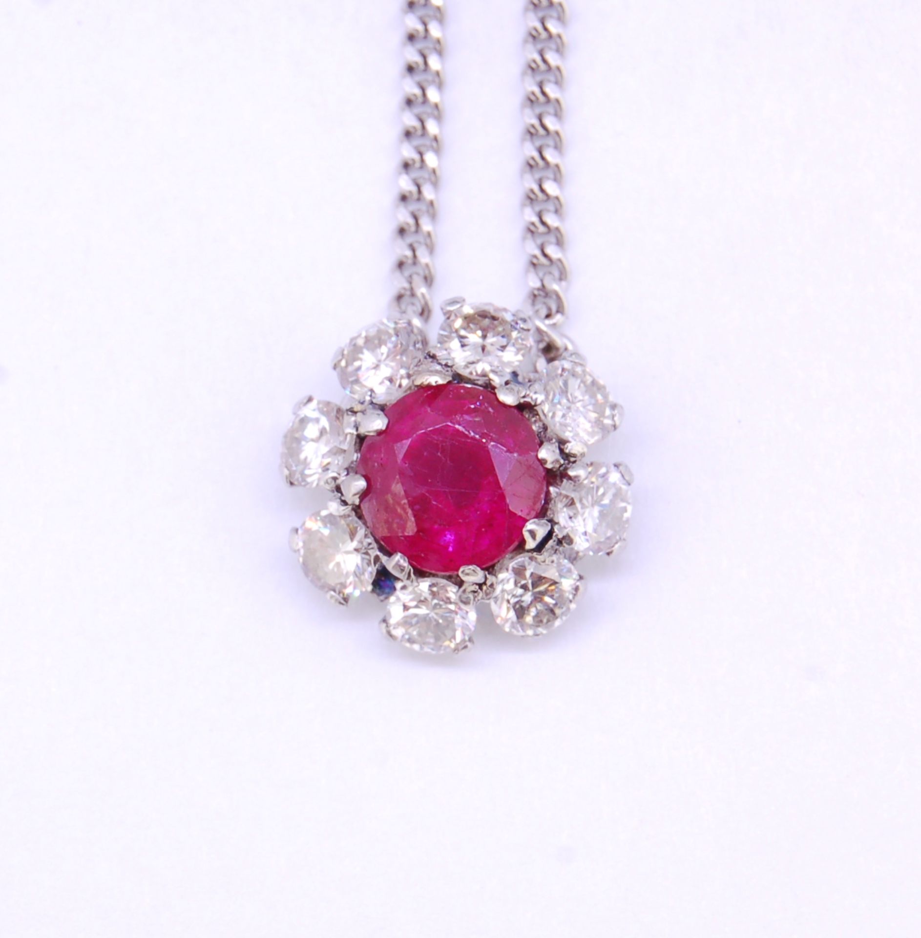 RUBY AND DIAMOND CLUSTER PENDANT PECKLACE
