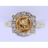 ANTIQUE TOPAZ AND DIAMOND CLUSTER RING