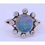 ANTIQUE OPAL AND DIAMOND CLUSTER RING