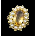 ANTIQUE TOPAZ AND PEARL RING