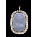 ANTIQUE VICTORIAN MOONSTONE CAMEO AND DIAMOND PENDANT