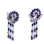 IMPORTANT PAIR OF BLUE SAPPHIRE AND DIAMOND DROP EARRINGS