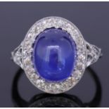 SAPPHIRE AND DIAMOND CLUSTER RING