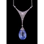 BLUE SAPPHIRE AND DIAMOND PENDANT NECKLACE