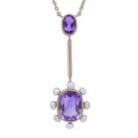 AMETHYST AND PEARL PENDANT NECKLACE