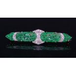 NATURAL JADE AND DIAMOND BROOCH