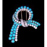 TURQUOISE AND DIAMOND KNOTTED BOW BROOCH