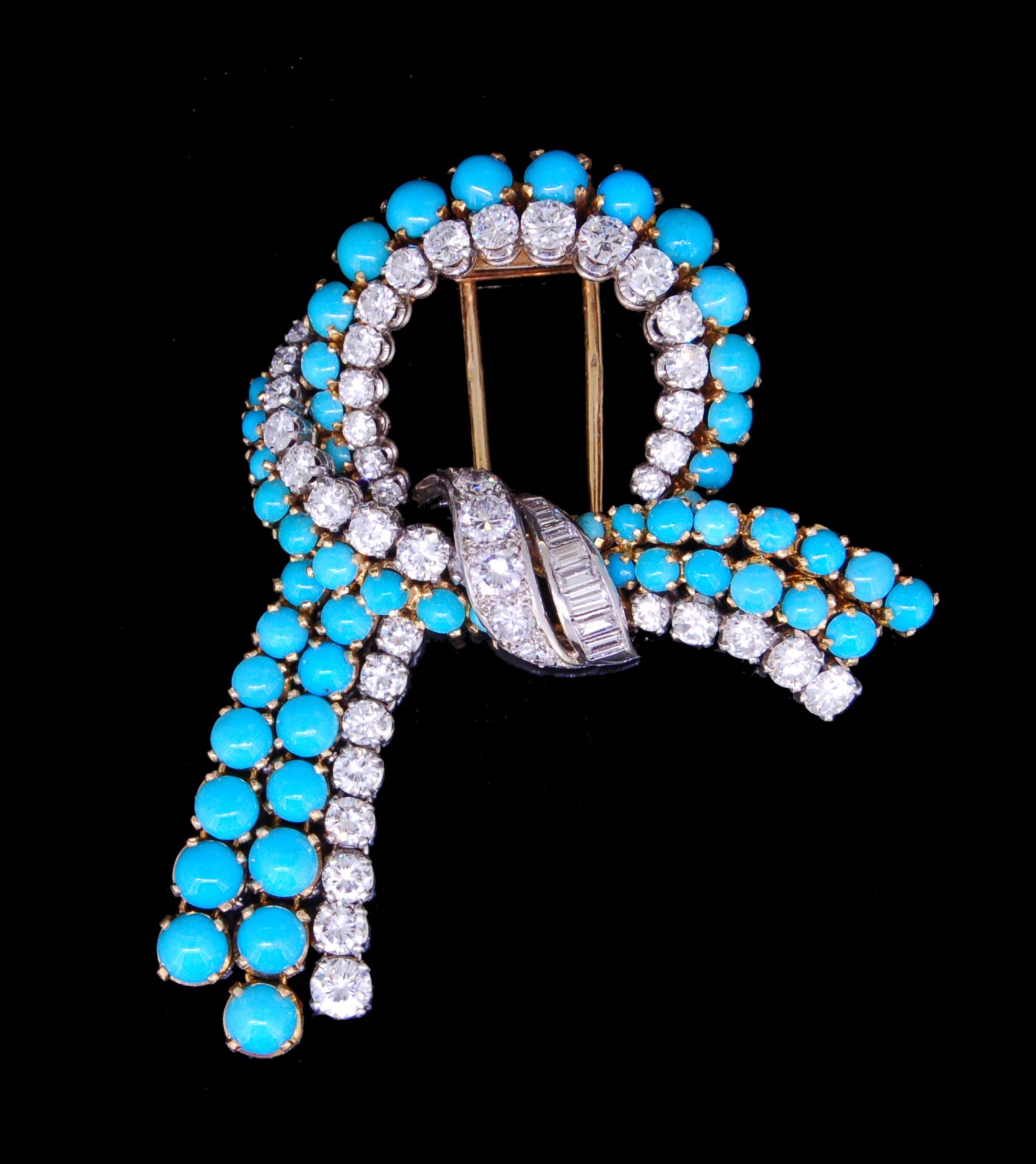 TURQUOISE AND DIAMOND KNOTTED BOW BROOCH