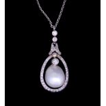 NATURAL SALT WATER PEARL AND DIAMOND PENDANT