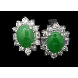 PAIR OF JADE AND DIAMOND CLUSTER EARRINGS