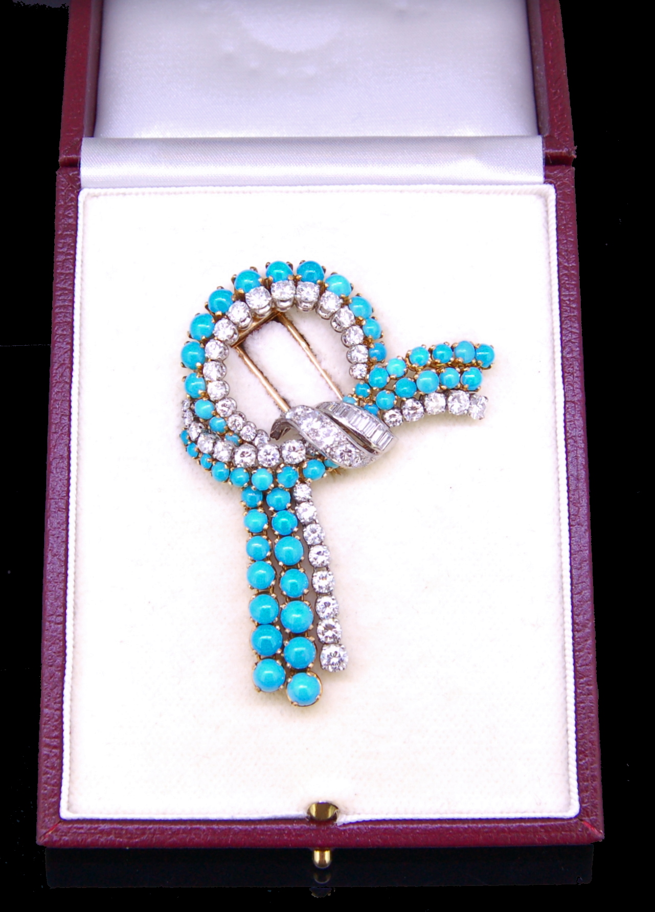 TURQUOISE AND DIAMOND KNOTTED BOW BROOCH - Image 3 of 3