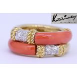 KUTCHINSKY, CORAL AND DIAMOND DOUBLE RING