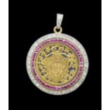 ANTIQUE RUBY AND DIAMOND PENDANT WITH SHIELD