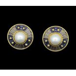 DE VROOMEN, PEARL AND ENAMEL EARRINGS