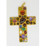 MULTI GEMSTONE CROSS PENDANT