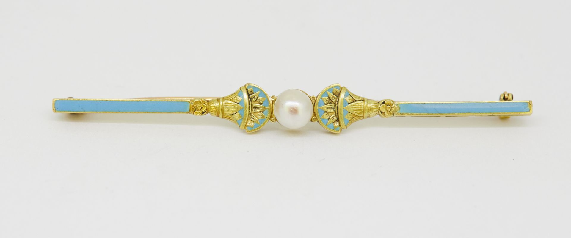 ANTIQUE PEARL AND ENAMEL BROOCH