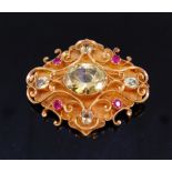 ANTIQUE RUBY AND CHRYSOLITE BROOCH