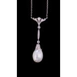 NATURAL PEARL AND DIAMOND DROP PENDANT NECKLACE
