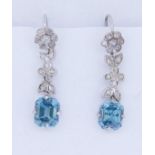 PAIR OF BLUE ZIRCON AND DIAMOND DROP EARRINGS