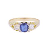 SAPPHIRE AND DIAMOND 3-STONE RING