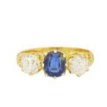 SAPPHIRE AND DIAMOND 3 -STONE RING