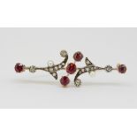 ANTIQUE RUBY DIAMOND AND PEARL BROOCH
