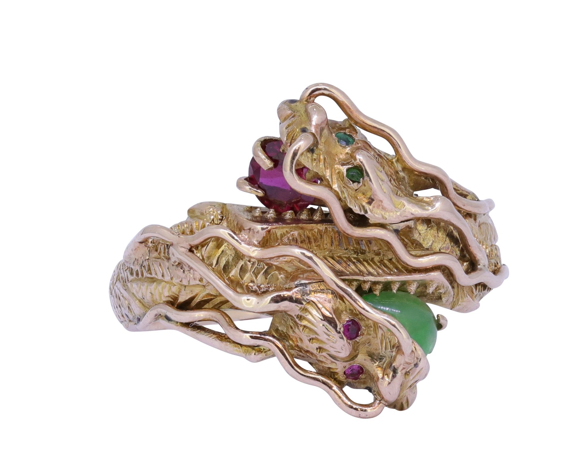 RUBY AND JADE DOUBLE DRAGON RING