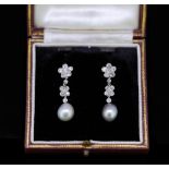 IMPORTANT PAIR OF NATURAL PEARL AND DIAMOND DROP EARRINGS