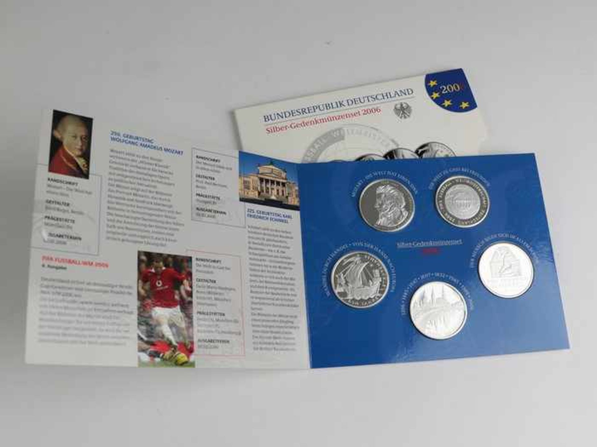 MünzensatzSi 925, Gedenkmünzen 2006, 5x 10 Euro, darunter FIFA-Fußball WM 2006, 800 Jahre Dresden,