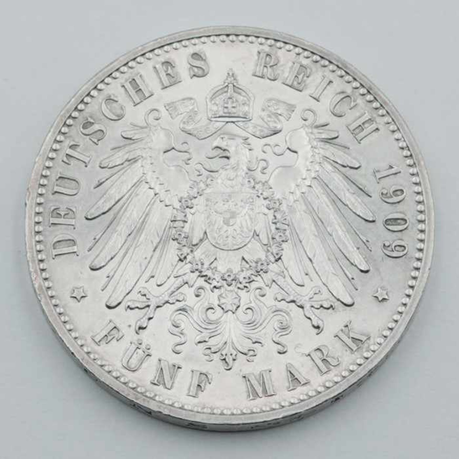 Deutsches ReichSilbermünze, Fünf Mark,1909, Universität Leipzig, av. Brustbilder von Friedrich der - Bild 2 aus 2