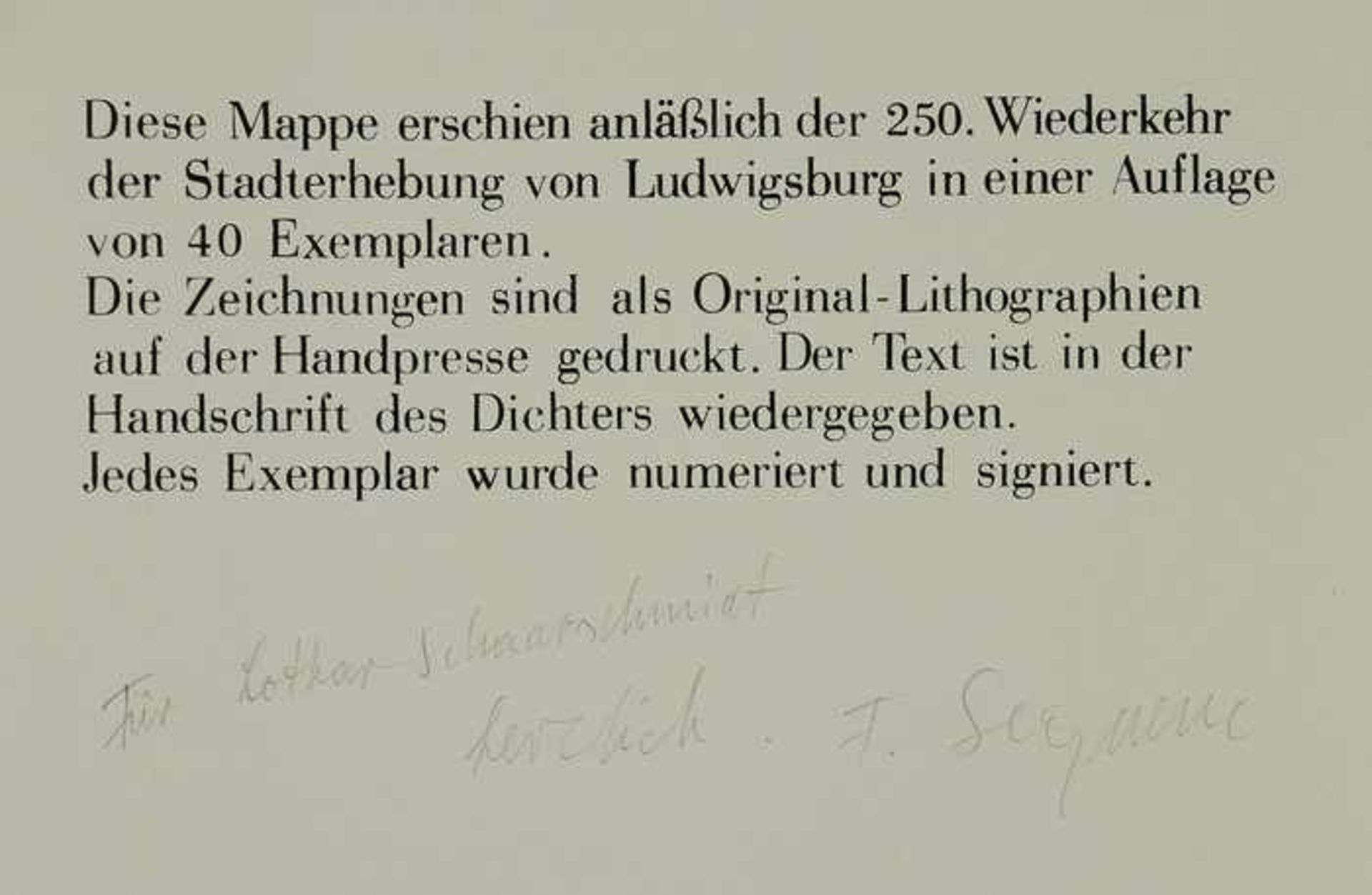 Heuschele, Otto/Sequenc, Franz"Ludwigsburger Silhouetten", Mappe anlässlich der 250. Wiederkehr - Bild 3 aus 5