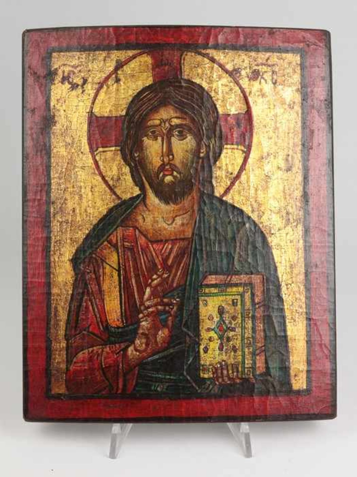 Ikone20.Jh., Griechenland, Holz, gemalt, Tempera u. Gold auf Kreidegrund, Christus als