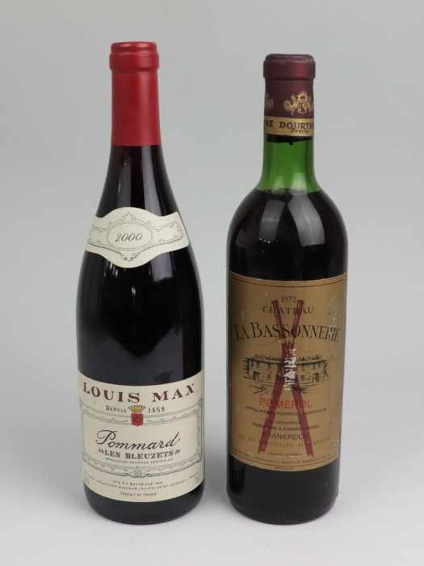 Rotwein2 Fl., Frankreich, 1x Pomerol, Chateau La Bassonerie, 1972, 73 cl, upper shoulder,