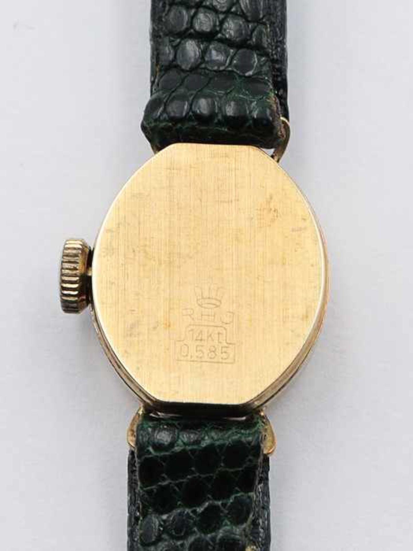 Ancre - DamenarmbanduhrGG 585, ovales Gehäuse, silberfarbenes Zifferblatt, gem. 17 Jewels, Incabloc, - Bild 2 aus 3
