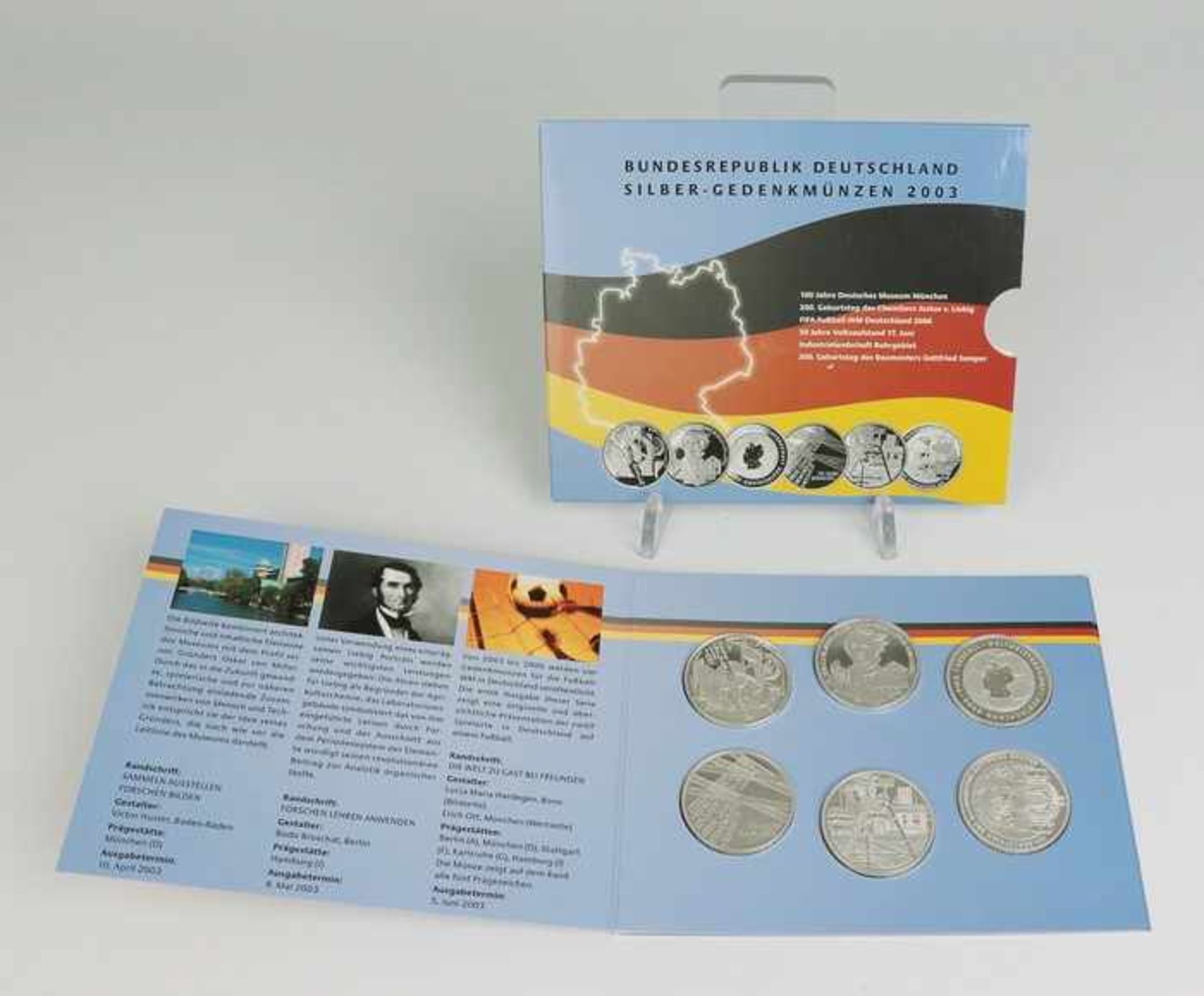 Münzensatz - BRDSi 925, Gedenkmünzen 2003, 6x 10 Euro, darunter 100 Jahre Deutsches Museum