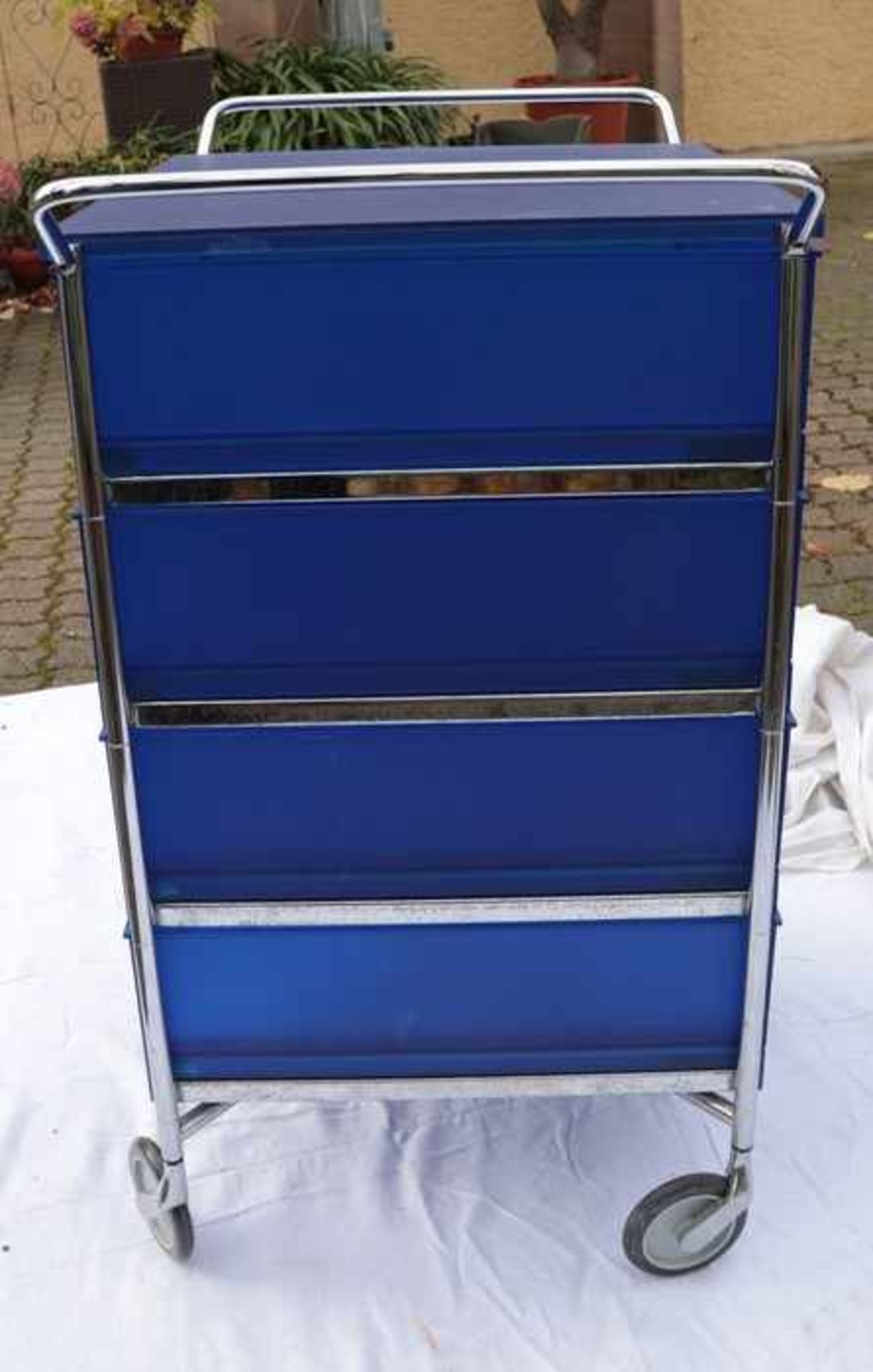 RollcontainerMetall/blauerKunststoff, Rollen, rechteckiger Korpus, 4- schübige Front, Alterssp., - Bild 2 aus 6