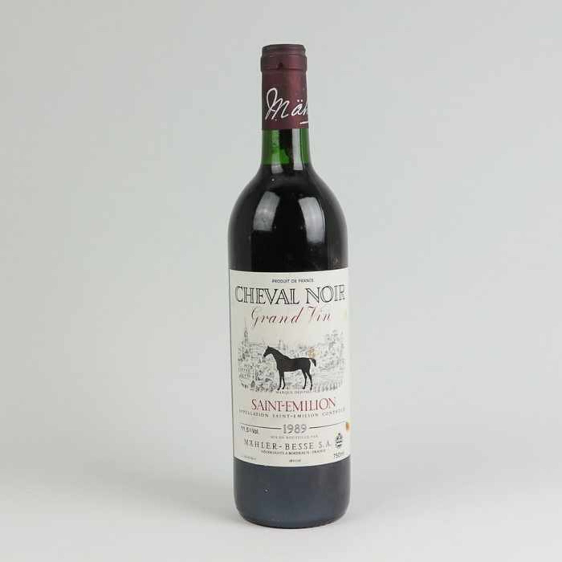 Rotwein1 Fl., Frankreich, Bordeaux, Cheval Noir, Grand Vin, Saint- Emilion, 1989, 11,5 % vol., 750