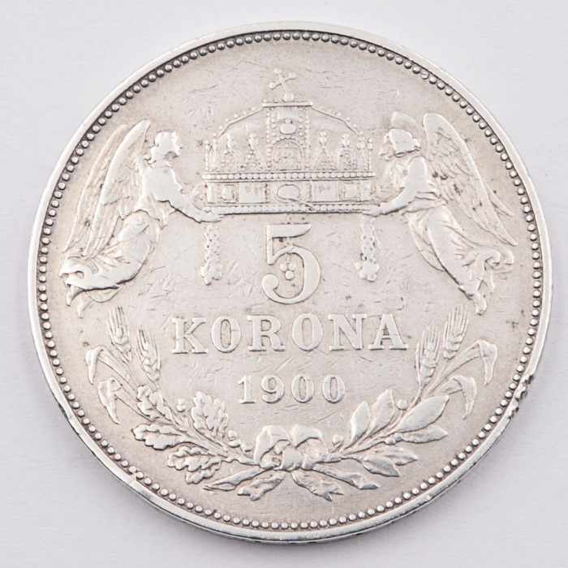 Münze - Österreich-UngarnSi, 5 Kronen, 1900, av. Franz Joseph I., G ca. 23, D ca. 3,5cm, ss- - -20. - Bild 2 aus 2