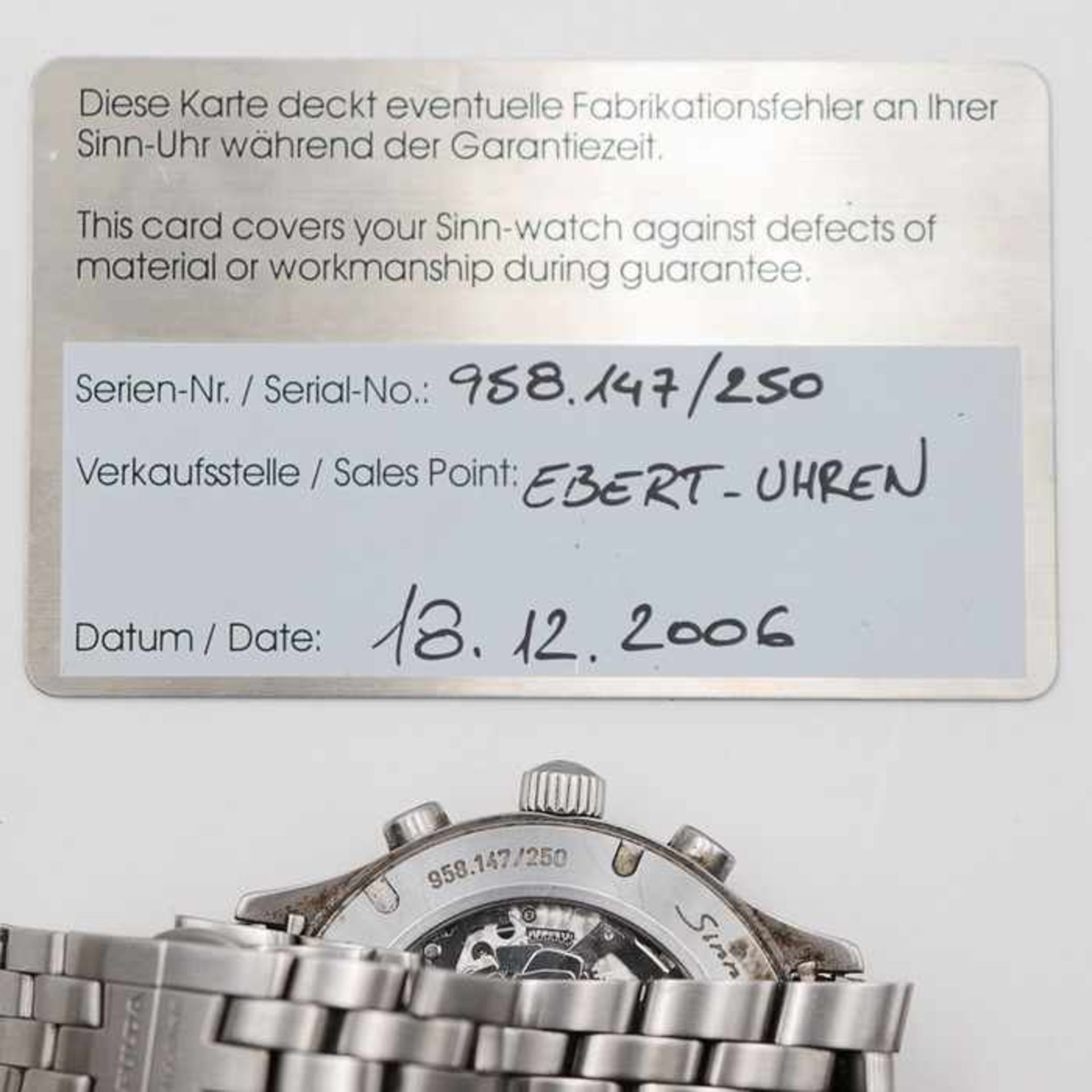 Sinn - Rattrapante - HerrenchronographLimitierte Auflage, 2003/2004, Edelstahl, rundes Gehäuse, - Bild 7 aus 11