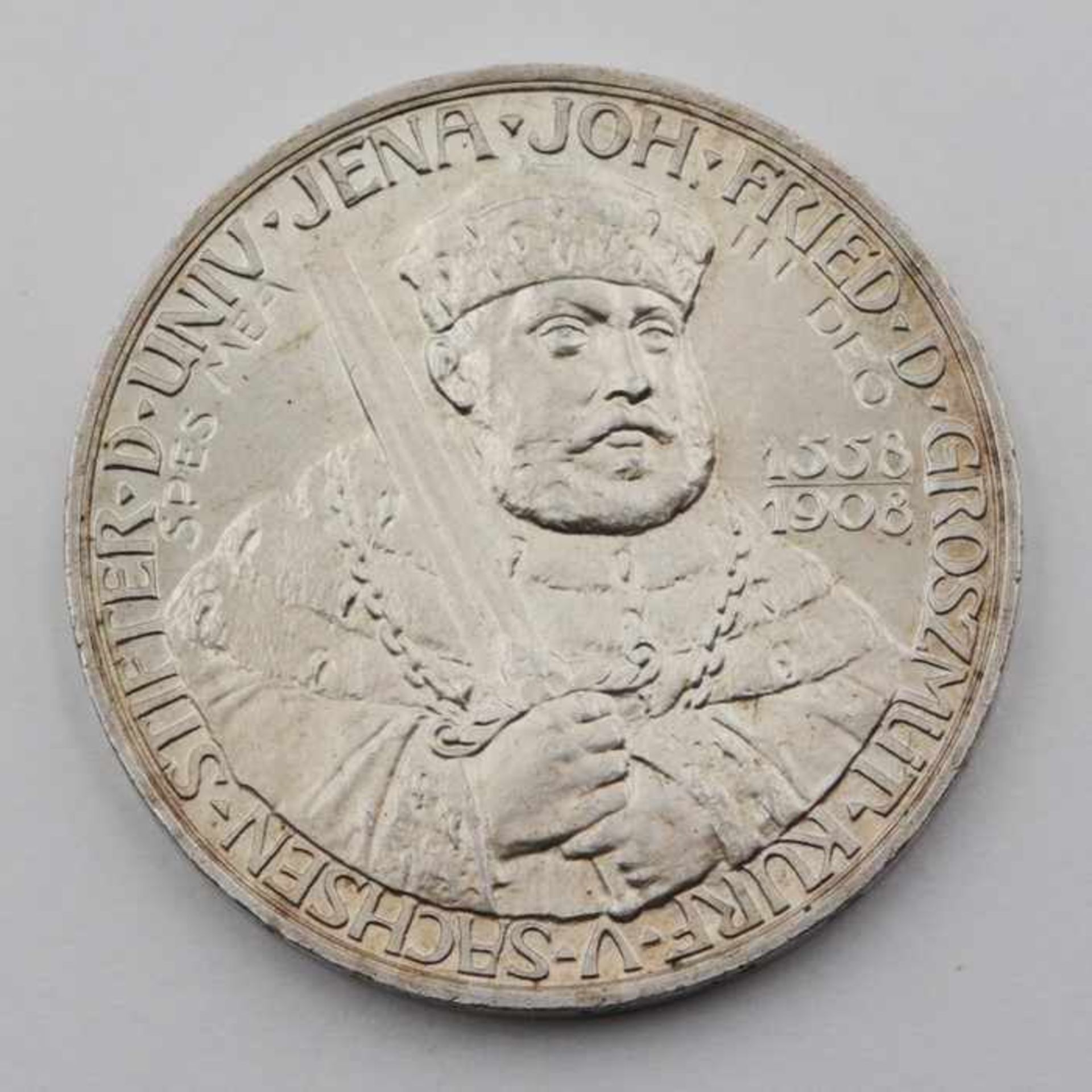 Deutsches ReichSilbermünze, 5 Reichsmark, Sachsen-Weimar-Eisenach, 1908, "Stifter d Univ Jena Joh